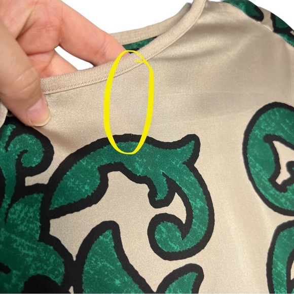 Alfani Damask Print Green & Beige Boxy Fit Short Sleeve Blouse - Picture 6 of 13